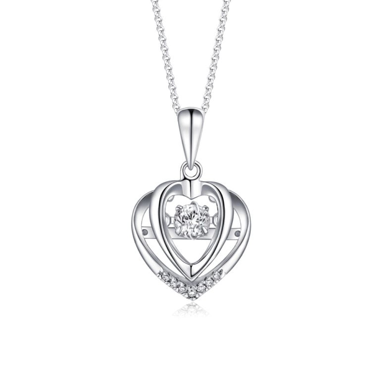 SK Jewellery Star Carat Starlett Eternity Heart Dancing Star 10k white gold Diamond Pendant & diamond necklace for women. Comes with 10k white gold Chain