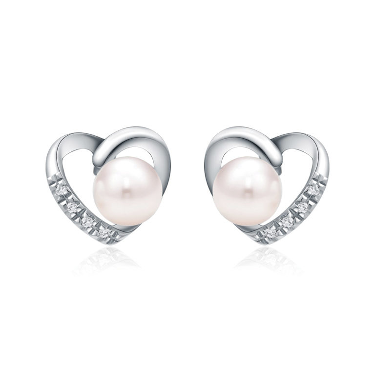 SK Jewellery Purest Heart Pearl Earrings in 10k white gold with diamonds