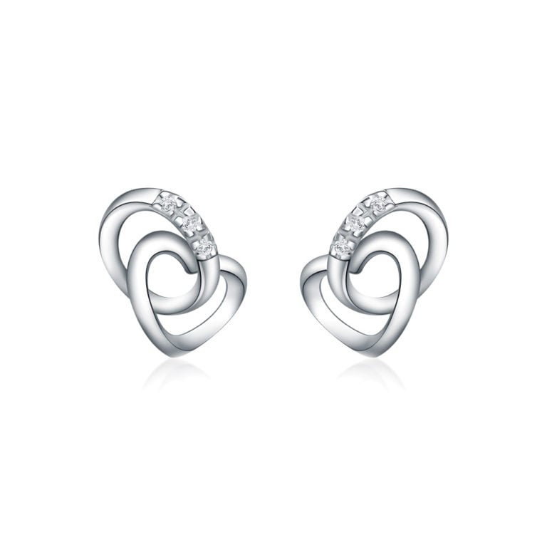 SK JEWELLERY 10K WHITE GOLD INTERTWINED HEARTS DIAMOND STUD EARRING MALAYSIA