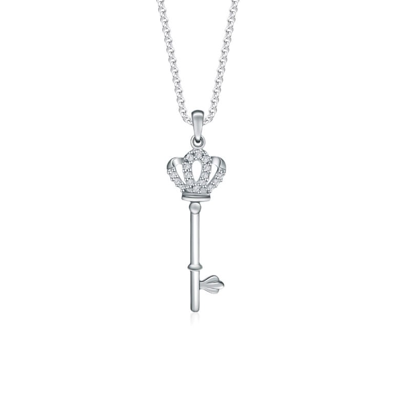 Secret Key Dancing Star Diamond Pendant featuring a crown-inspired key design with shimmering diamonds, a stunning diamond necklace for women with timeless elegance.