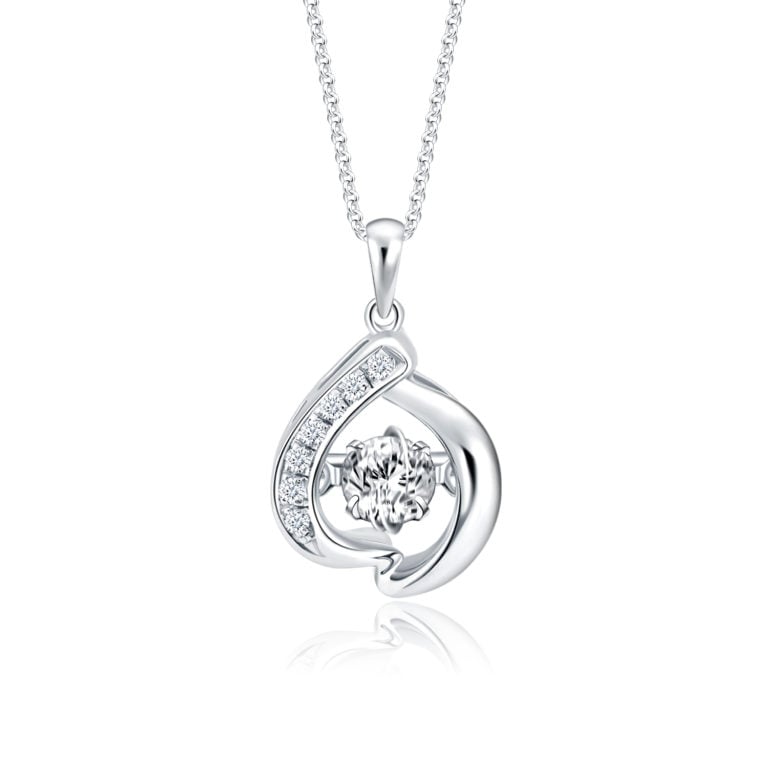 SK diamond necklace featuring a pendant with a center lab grown diamond in white gold material