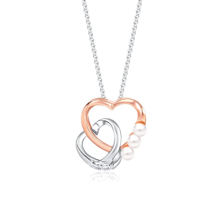 SK Jewellery Close To My Heart Pearl Necklace Pendant in 10k White and Rose Gold