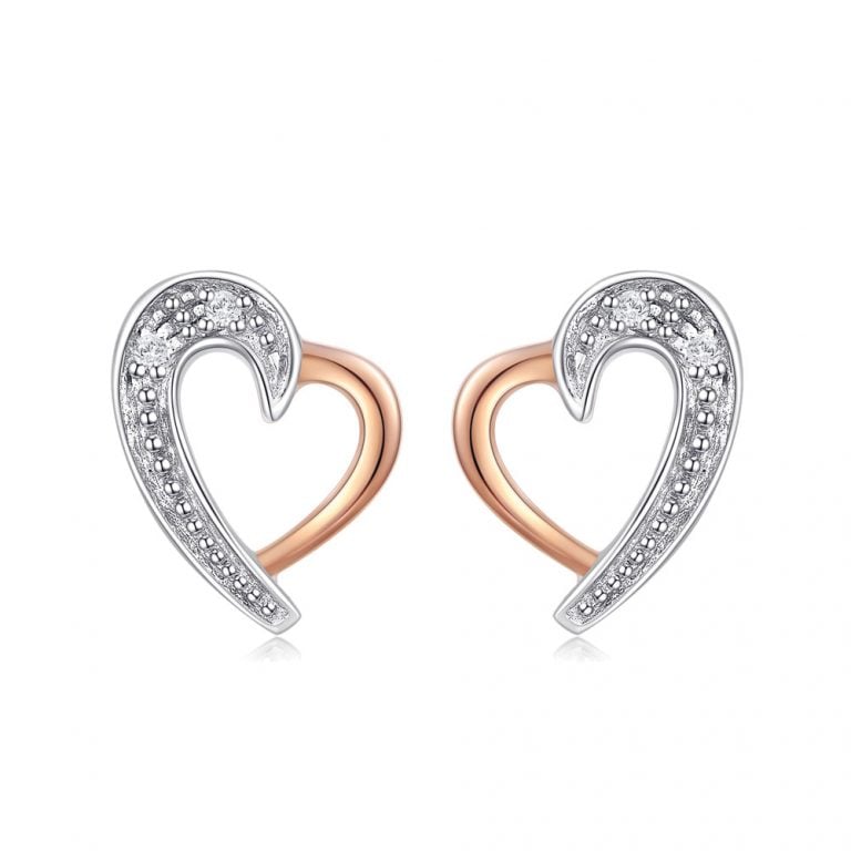 SK JEWELLERY 10K WHITE GOLD ROSE GOLD SWAN HEART SHAPED STUD EARRINGS FOR WOMEN MALAYSIA