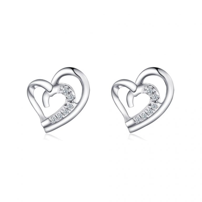 SK JEWELLERY 10K WHITE GOLD HEART SHAPED DIAMOND STUD EARRINGS FOR WOMEN MALAYSIA