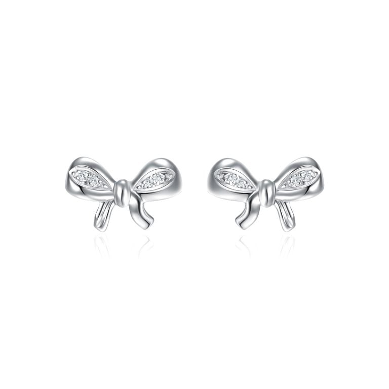 SK JEWELLERY 10K WHITE GOLD MINI RIBBON STUD WOMEN'S EARRINGS MALAYSIA