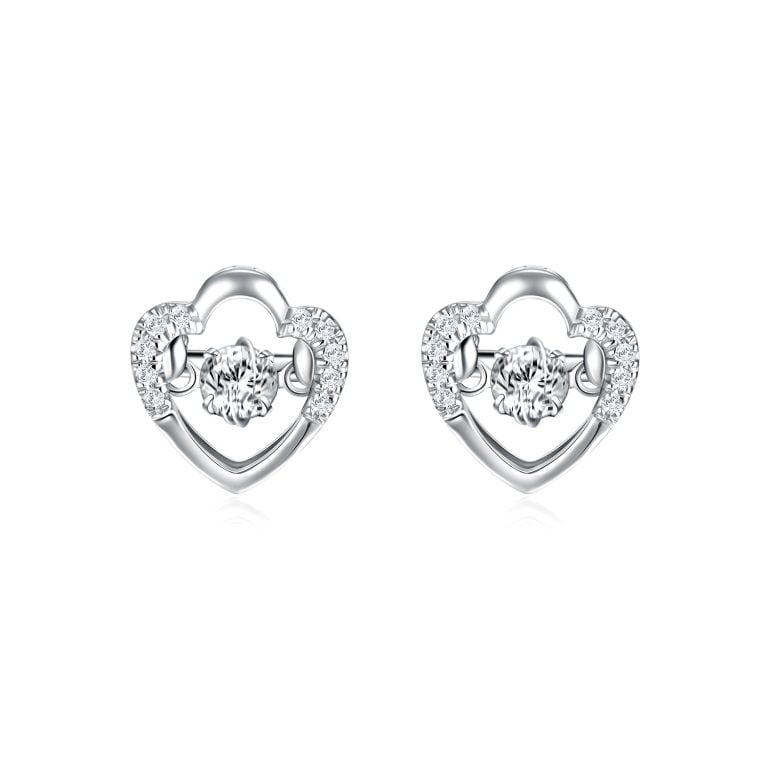 SK JEWELLERY 10K WHITE GOLD WITH DIAMONDS IN THE MIDDLE AND OF THE SIDES OF THE STUD EARRINGS FOR WOMEN
