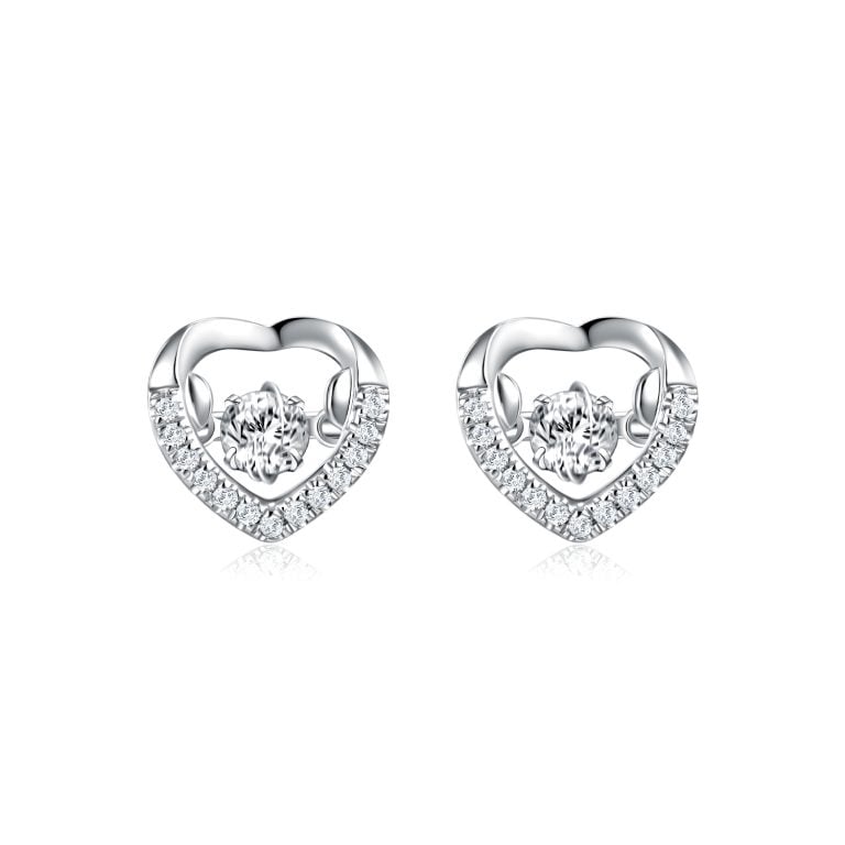 SK JEWELLERY 10K WHITE GOLD DIAMOND HEART SHAPED STUD WOMEN'S EARRINGS MALAYSIA