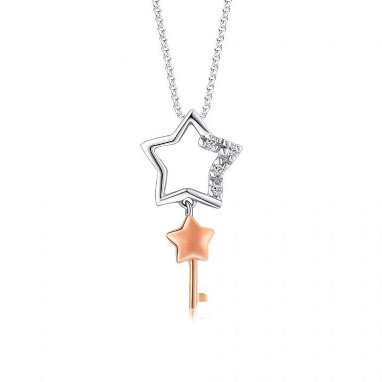 SK DIAMOND PENDANT STARLETT STARSTUCK a pair of white and rose gold starts in 10k with 4 lab grown diamonds NECKLACE FOR WOMEN