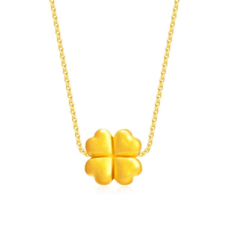 SK 999 LUCKY CLOVER 999 PURE GOLD PENDANT WITH CHAIN PENDANT & NECKLACE FOR WOMEN