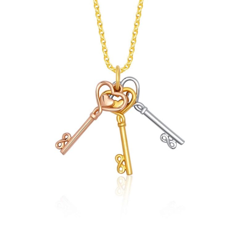 SK 916 Trip Keys Gold Pendant featuring white gold, rose gold, and yellow gold key designs, perfect as a 21st birthday 916 gold pendant for elegance and charm