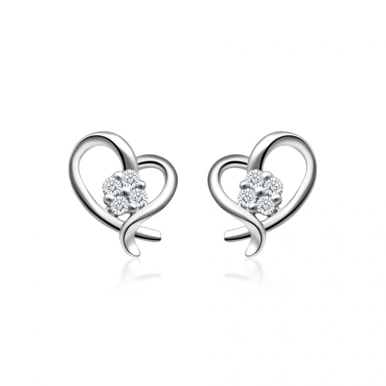SK JEWELLERY 10K WHITE GOLD HEART SHAPED DIAMOND STUD EARRINGS FOR WOMEN MALAYSIA