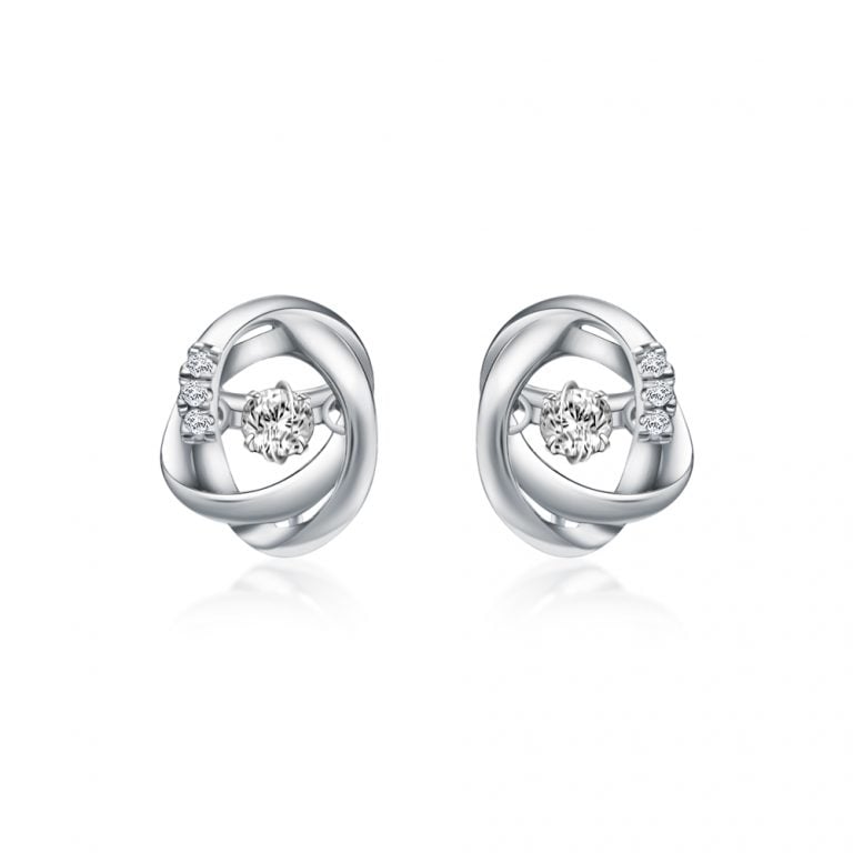 SK JEWELLERY 10K WHITE GOLD ROUND ORB PATTERNED STUD EARRING FOR WOMEN MALAYSIA