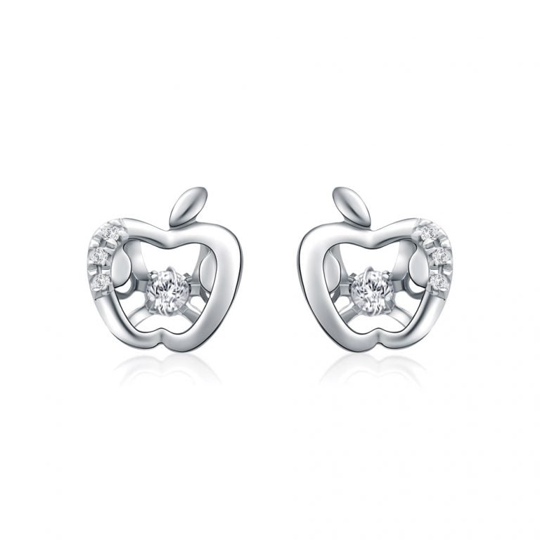 SK JEWELLERY 10K WHITE GOLD APPLE SHAPED DIAMOND STUD EARRINGS MALAYSIA