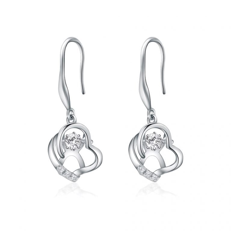 SK JEWELLERY 10K WHITE GOLD HEART SHAPED DANGLING DIAMOND EARRING MALAYSIA