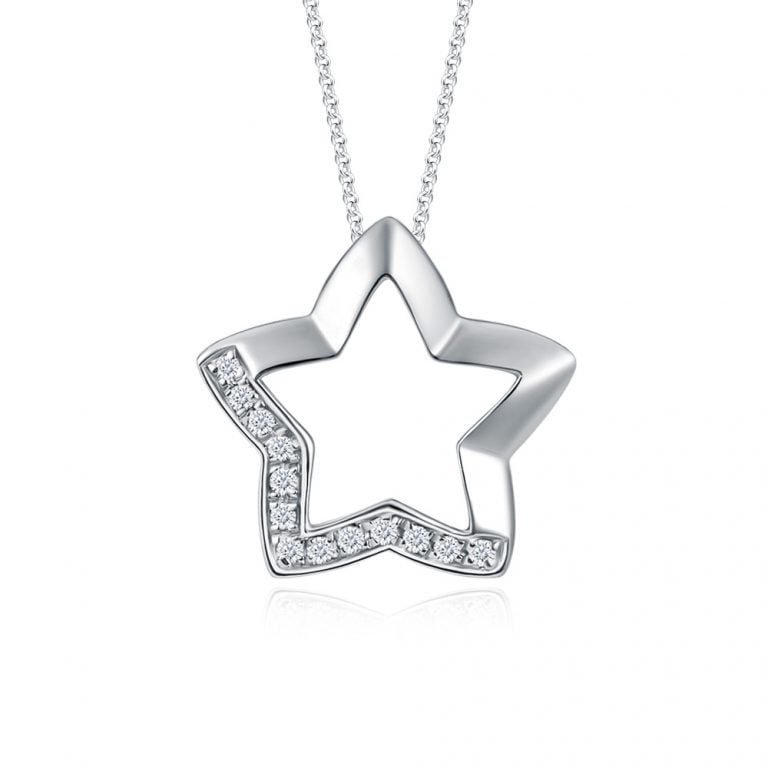 SK DIAMOND PENDANT SHINY STAR a star shaped pendant with lab grown diamonds in 10k white gold NECKLACE FOR WOMEN