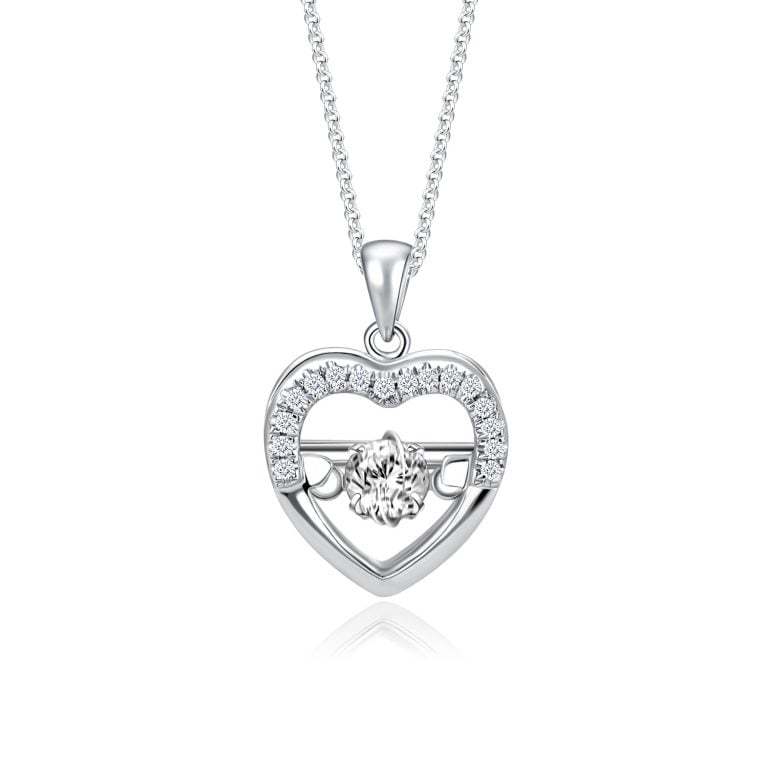 SK Fluttering Heart Dancing Star diamond necklace for women, featuring a heart-shaped lab-grown diamond pendant.