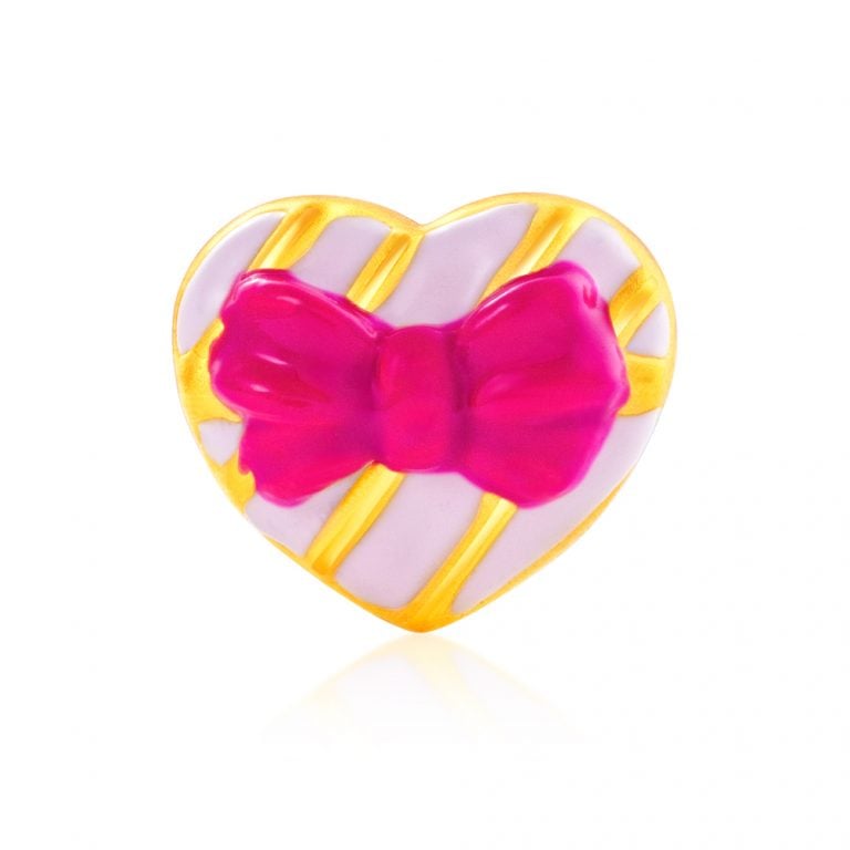 "A SWEET GIFT 999 PURE GOLD CHARM BRACELET Romantic Valentine Design Bow with Love Shape "