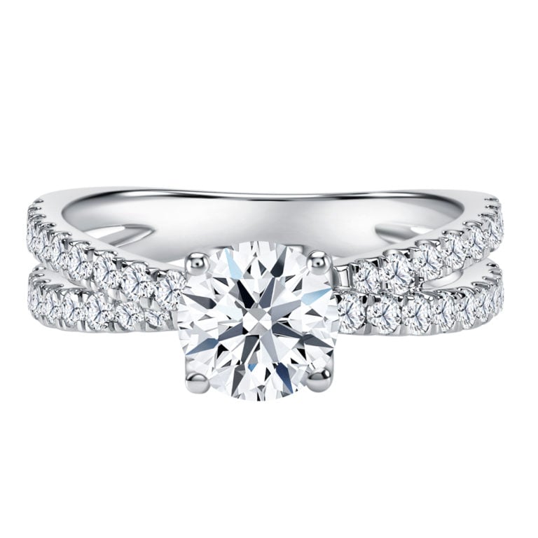 SK SOLITAIRE RING DIAMOND RING with diamonds with pave in 18k white gold STAR CARAT BRILLIANT