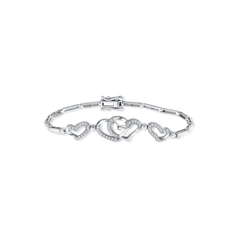 SK JEWELLERY 10K WHITE GOLD BRACELET INTERTWINED HEARTS WITH DIAMOND WOMEN'S BRACELET