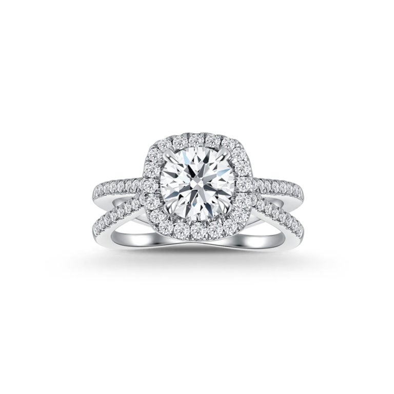 SK square diamond ring with round lab-grown diamond and square halo, Star Carat Classic Cushion design