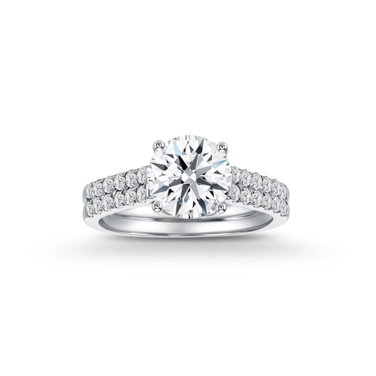 Star Carat Classic Pave Diamond Ring - solitaire 18k white gold diamond Engagement ring with pavé band