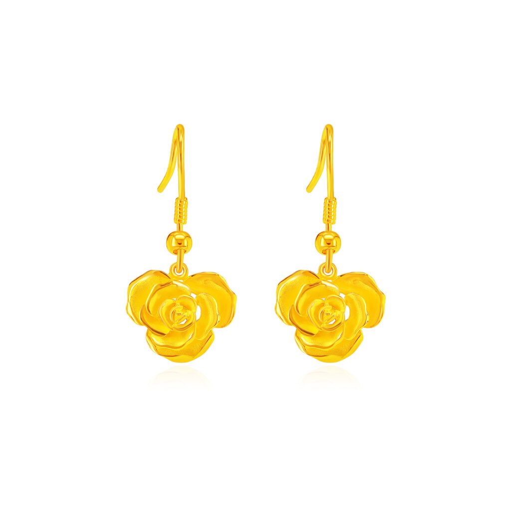 Enchanted Floral Rose 999 Gold Earring 如意玫瑰耳环