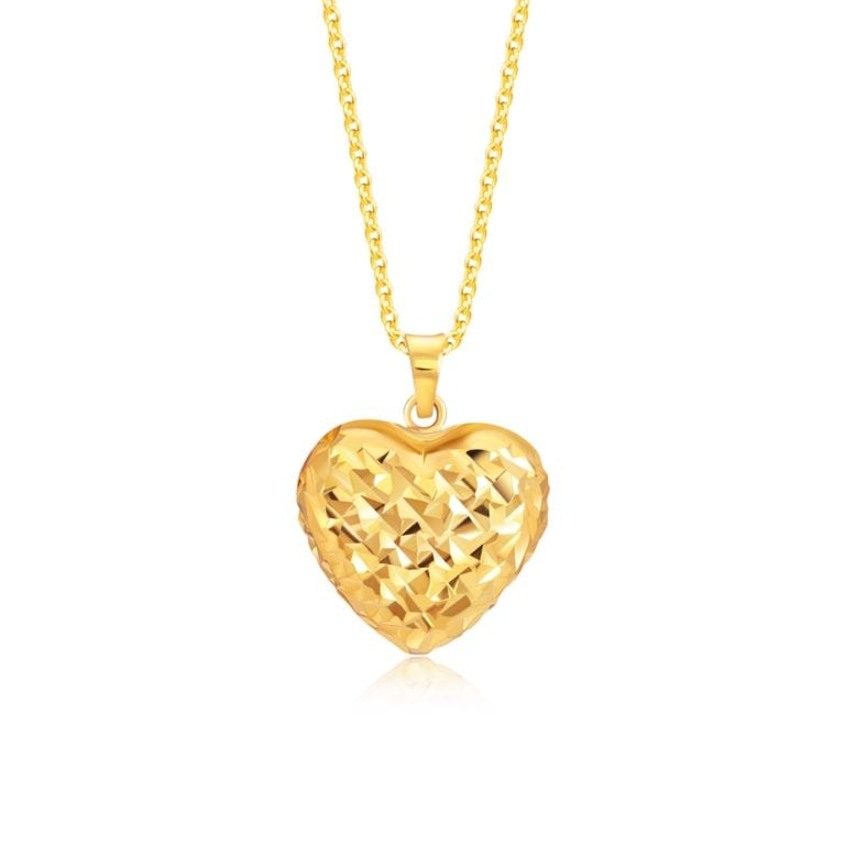 SK 916 GOLDEN HEART 916 GOLD PENDANT & NECKLACE FOR WOMEN