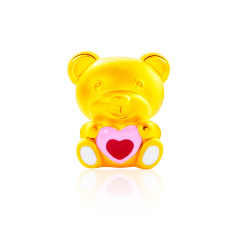 BEARY HEART 999 PURE GOLD CHARM BRACELET bear with heart design