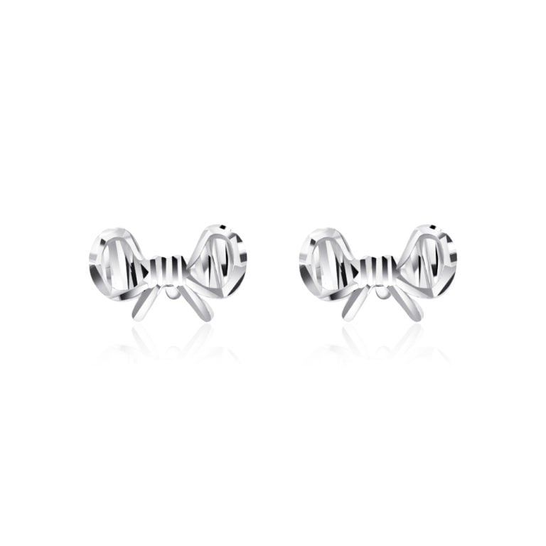 SK JEWELLERY 14K WHITE GOLD MINI RIBBON STUD EARRINGS FOR WOMEN MALAYSIA