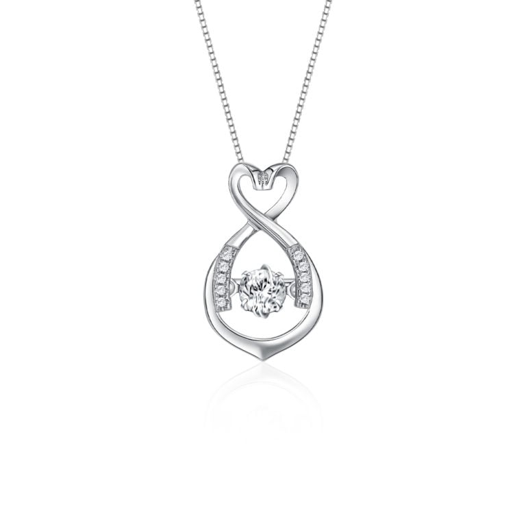 SK diamond necklace with the design of a swan in white gold and a lab grown diamond