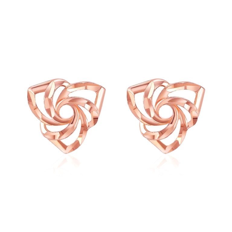 SK JEWELLERY 14K ROSE GOLD SPIRAL TRIANGULAR SHAPED STUD WOMEN'S EARRINGS MALAYSIA