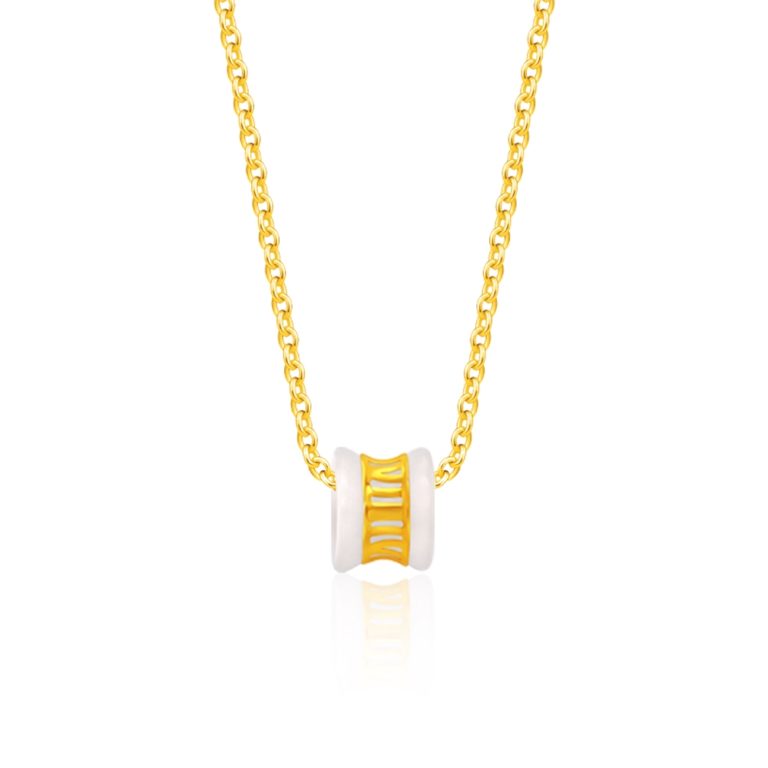 SK Jewellery 999 gold with roman numeric and white Hetian Jade Royale Timeless Pendant in 10k gold chain
