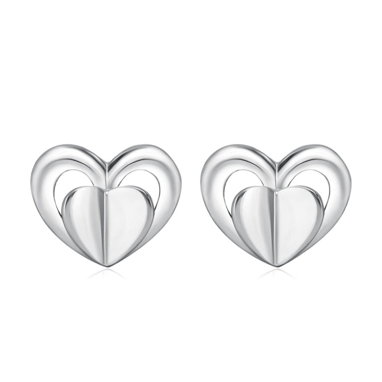 SK JEWELLERY 14K WHITE GOLD HEART SILVER STUD EARRINGS FOR WOMEN