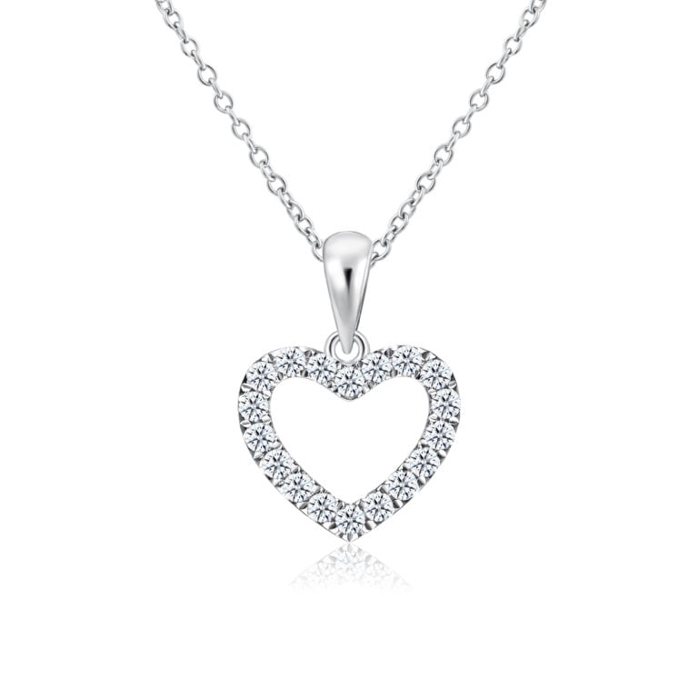 SK Jewellery Star Carat Starlett Heart necklace for women, featuring a 10K white gold lab-grown heart-shaped diamond pendant with a matching 10K white gold chain.