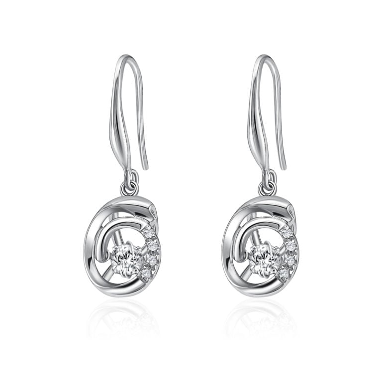 SK JEWELLERY 10K WHITE GOLD DANGLING DIAMOND ROUND EARRING FOR WOMEN MALAYSIA