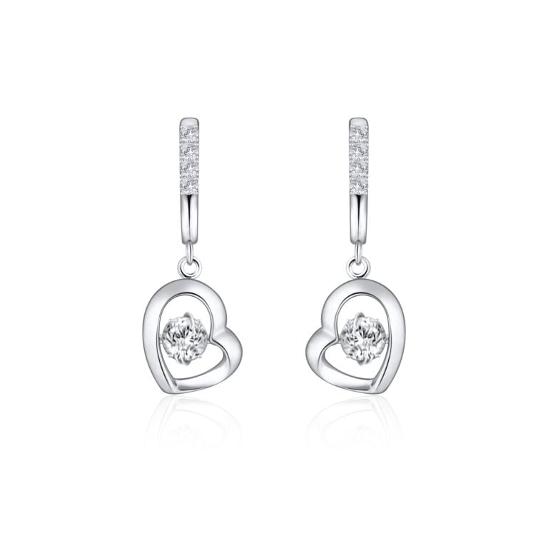 SK JEWELLERY 10K WHITE GOLD DANGLING HEART SHAPED DIAMOND EARRING FOR WOMEN MALAYSIA