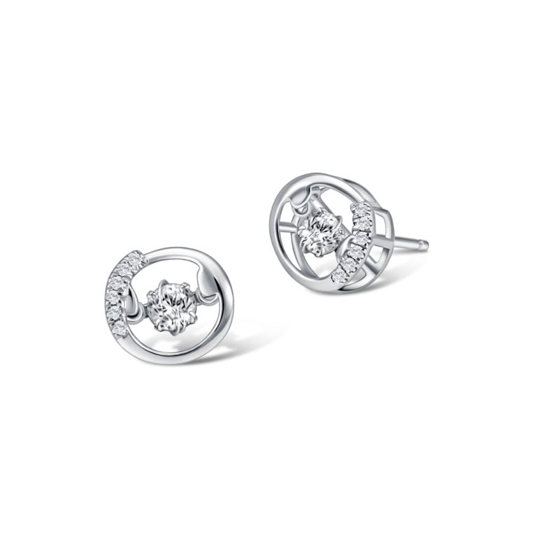 SK JEWELLERY 10K WHITE GOLD DIAMOND ROUND STUD EARRINGS MALAYSIA