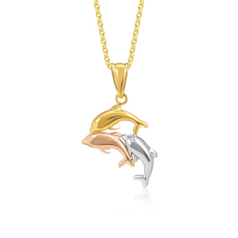 SK 916 DOLPHIN TRIO GOLD PENDANT & NECKLACE FOR WOMEN