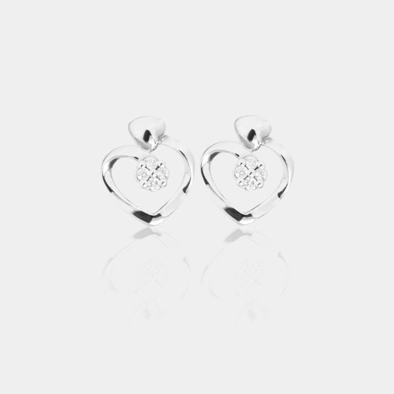 SK JEWELLERY 10K WHITE GOLD PRETZEL HEART DESIGN STUD WOMEN'S EARRING MALAYSIA