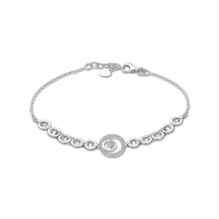 SK JEWELLERY 10K WHITE GOLD BRACELET ROW OF CIRCLES WITH DIAMONDS WOMEN'S BRACELET