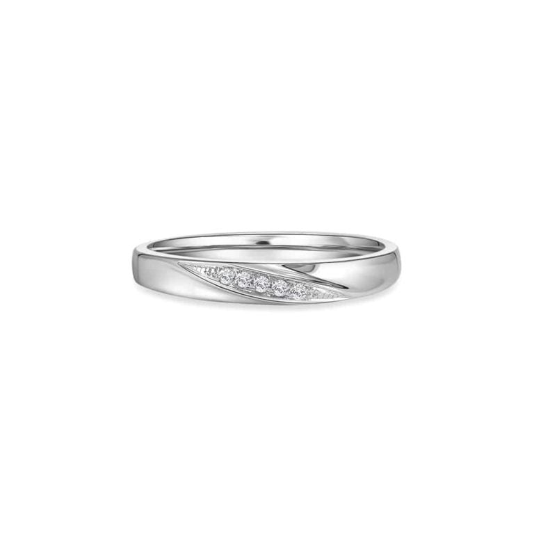 SK mens wedding rings in 14k white gold embedded with 5 diamonds