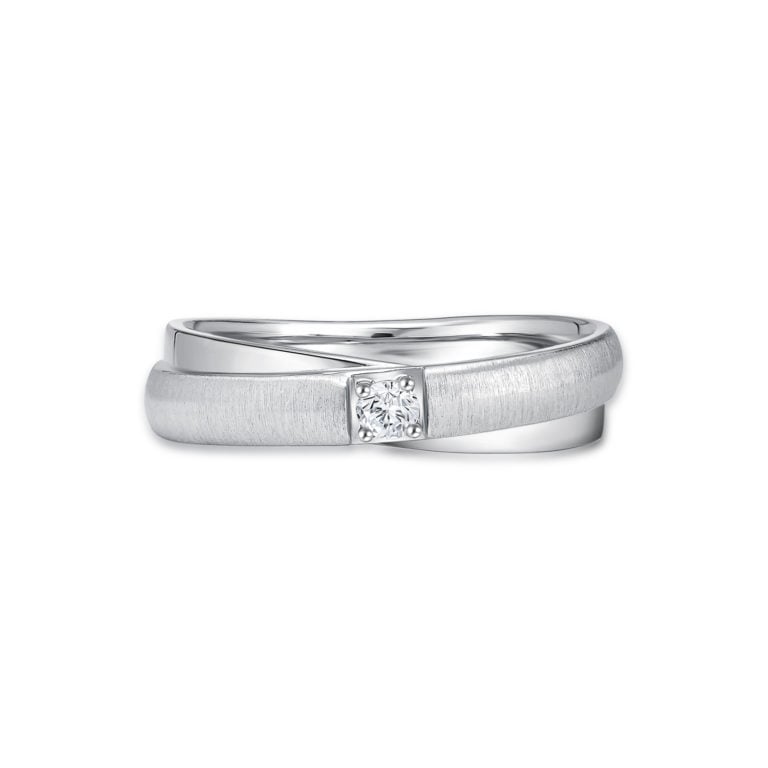 SK mens wedding rings in 18k white gold with two bands of rings intertwined