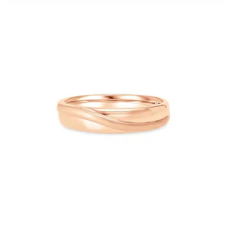 SK mens wedding rings in 18k rose gold with glossy finish and matte wave like design