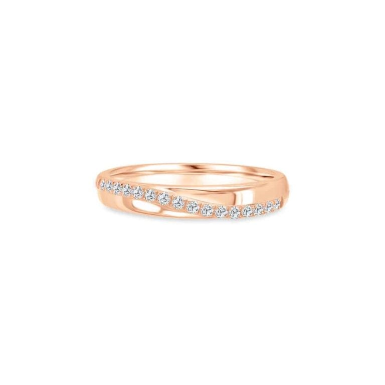 SK mens wedding rings in 18k rose gold with a glossy finish and a row of diamonds