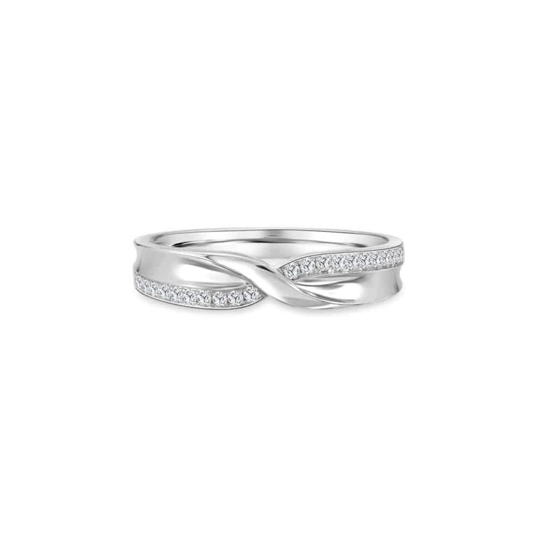 SK mens wedding rings in 18k white gold with an overlapping cross design