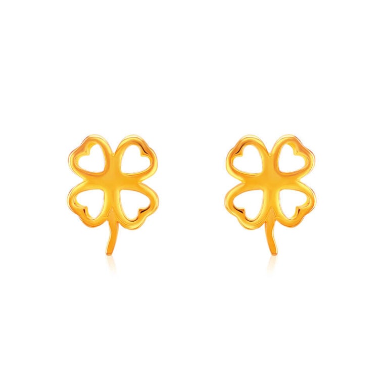 SK 916 Be Lucky Gold Earrings featuring a charming four-leaf clover design, crafted in 916 gold for a stylish and auspicious stud earring look.