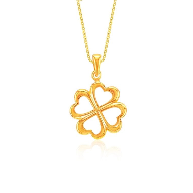 SK 916 CLOVER OUTLINE GOLD PENDANT & NECKLACE FOR WOMEN