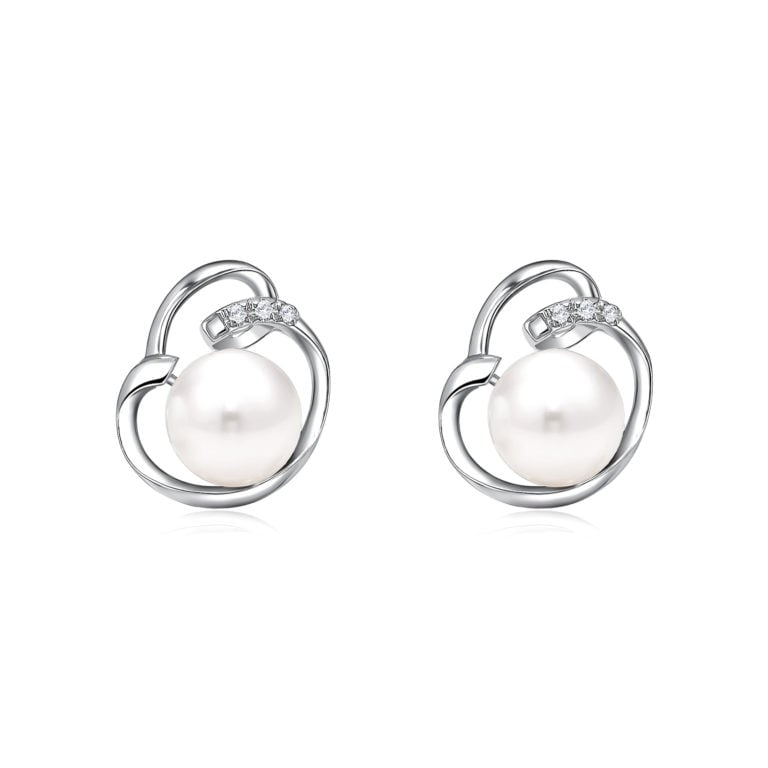 SK Jewellery True Love Pearl Earrings in 10k white gold and diamonds