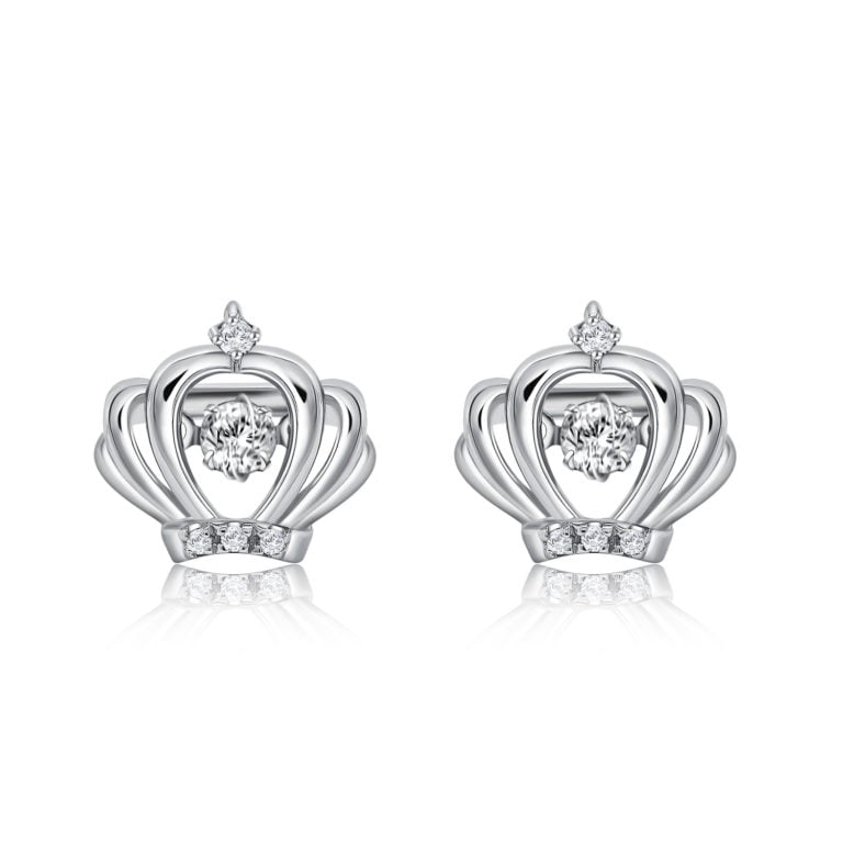 SK JEWELLERY 10K WHITE GOLD CROWN DESIGN STUD WOMEN'S EARRINGS MALAYSIA