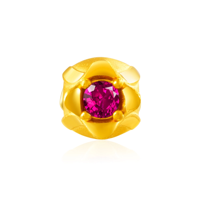 Rhodolite Tulip 999 Pure Gold Charm Bracelet